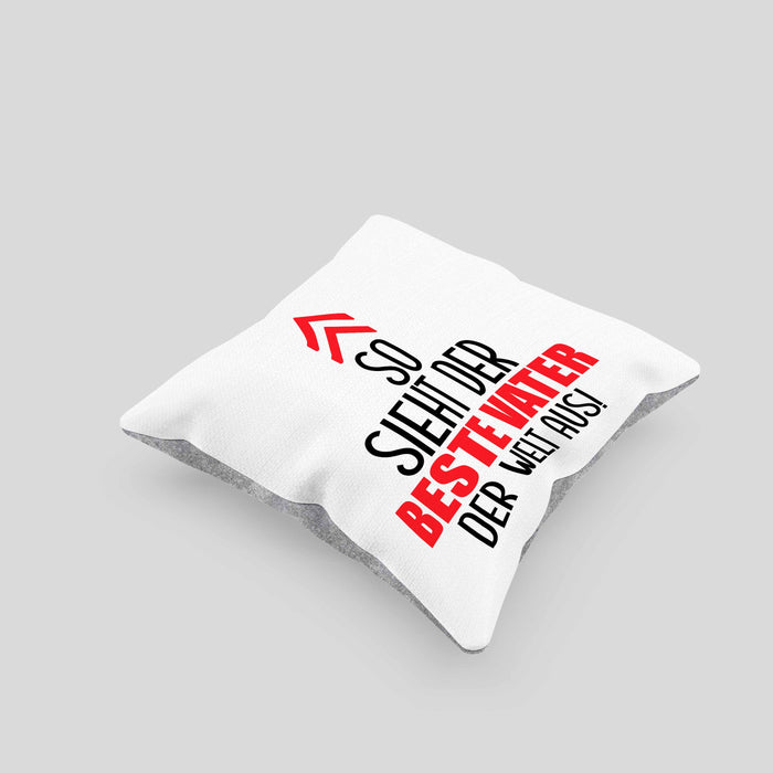 Vater Kissen mit Füllung 40x40 Geschenk Lustiger Spruch So Sieht Der Beste Papa Der Welt Aus Geschenkidee Geburtstag Vatertag (Grau) Grau Trendation