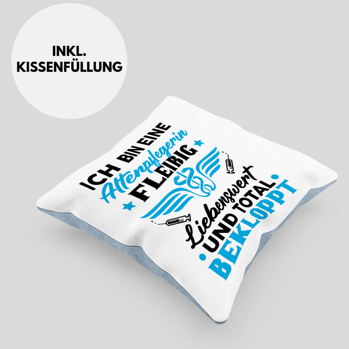Altenpflegerin Kissen mit Füllung 40x40 Geschenk Altenpflege Geschenkidee Liebenswert und Total Bekloppt Altenheim (Grau) Blau Trendation