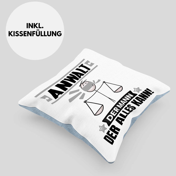 Anwalt Kissen mit Füllung 40x40 Geschenk für Anwalt Der Mann Der Alles Kann Geschenkidee zum Geburtstag (Grau) Blau Trendation