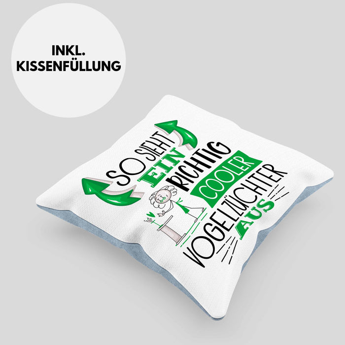 Vogelzüchter Kissen mit Füllung 40x40 So Sieht Ein Richtig Cooler Vogelzüchter Aus Geschenk Lustiger Spruch Geschenkidee (Grau) Blau Trendation