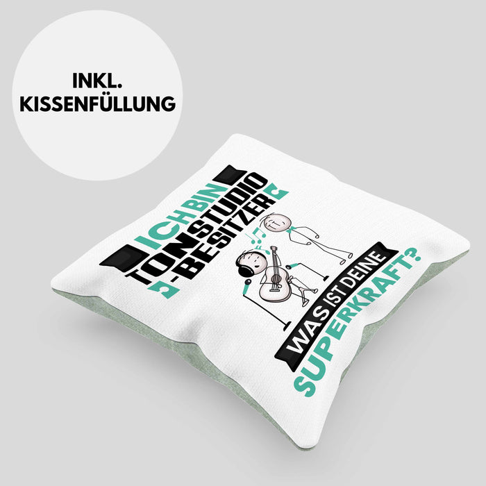 Tonstudio-Besitzer Kissen mit Füllung 40x40 Geschenk für Tonstudio-Besitzer Geburtstag Lustiger Spruch Was Ist Deine Superkraft (Grau) Grün Trendation