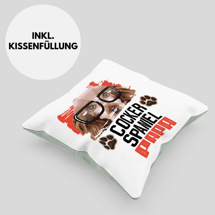 Cocker Spaniel Papa Besitzer Kissen mit Füllung 40x40 Geschenk Lustiger Spruch Geschenkidee Cocker Spaniel Liebhaber (Grau) Grün Trendation