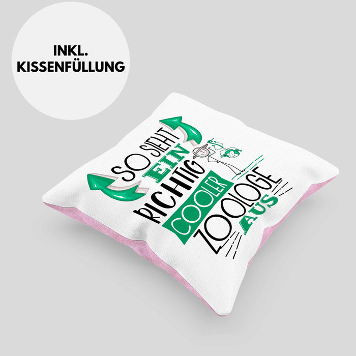 Zoologe Kissen mit Füllung 40x40 Geschenk So Sieht Ein RIchtig Cooler Zoologe Aus Geschenkidee Lustiger Spruch Geburtstag (Grau) Rosa Trendation