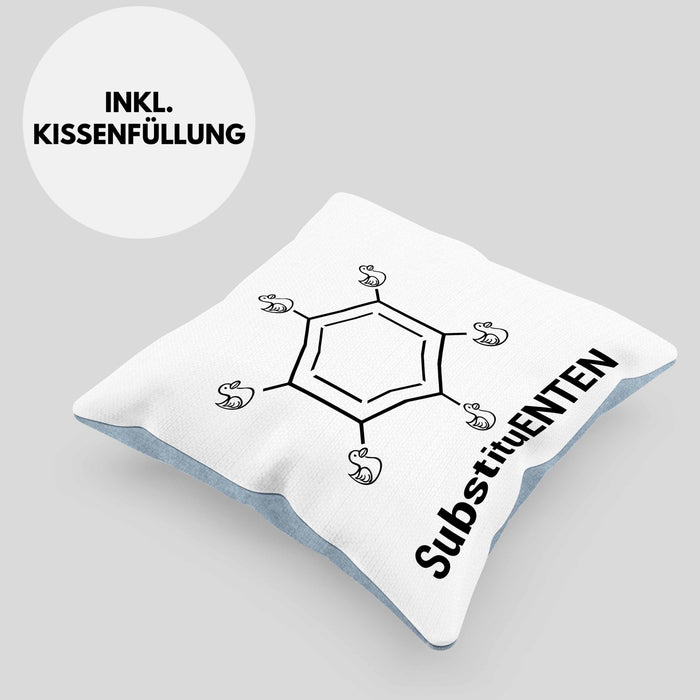 Chemie Kissen mit Füllung 40x40 SubstituENTEN Chemiker Witz Organische Chemie Ente Kaffee Geschenkidee (Grau) Blau Trendation