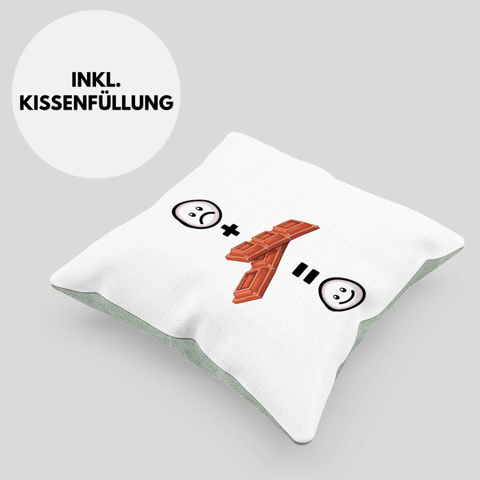 Schokolade Kissen mit Füllung 40x40 Geschenk für Schoko-Liebhaber Lustige Geschenkidee :( + Schokolade = :) Geburtstag (Grau) Grün Trendation