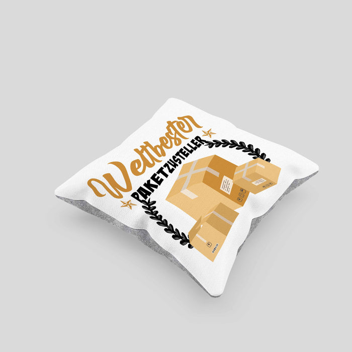 Paketzusteller Geschenk Kissen mit Füllung 40x40 Spruch Weltbester Paketzusteller Postbote (Grau) Grau Trendation