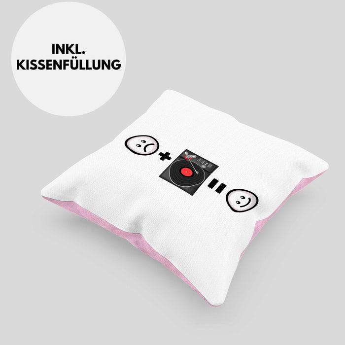 DJ Schallplattenspieler Kissen mit Füllung 40x40 Geschenk für Schallplatten Fans :( + Schallplatte = :) Lustige Geschenkidee Geburtstag (Grau) Rosa Trendation