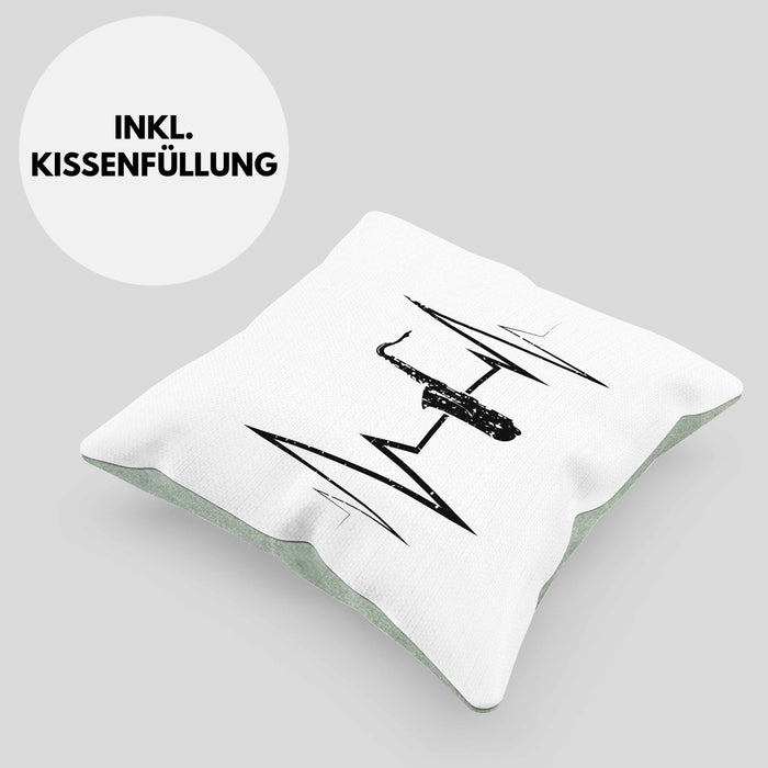 Saxophon Kissen mit Füllung 40x40 Geschenk Herzschlag Saxophonist Kaffee Geschenkidee Lustig (Grau) Grün Trendation