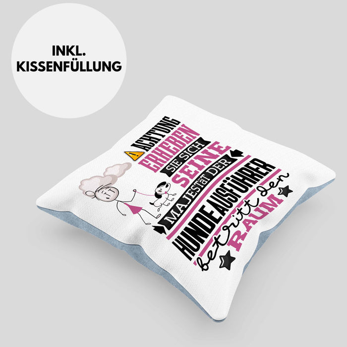 Hundeausführer Geschenk Kissen mit Füllung 40x40 Lustiger Spruch Erheben Sie Sich Der Hundeausführer Betritt den Raum (Grau) Blau Trendation