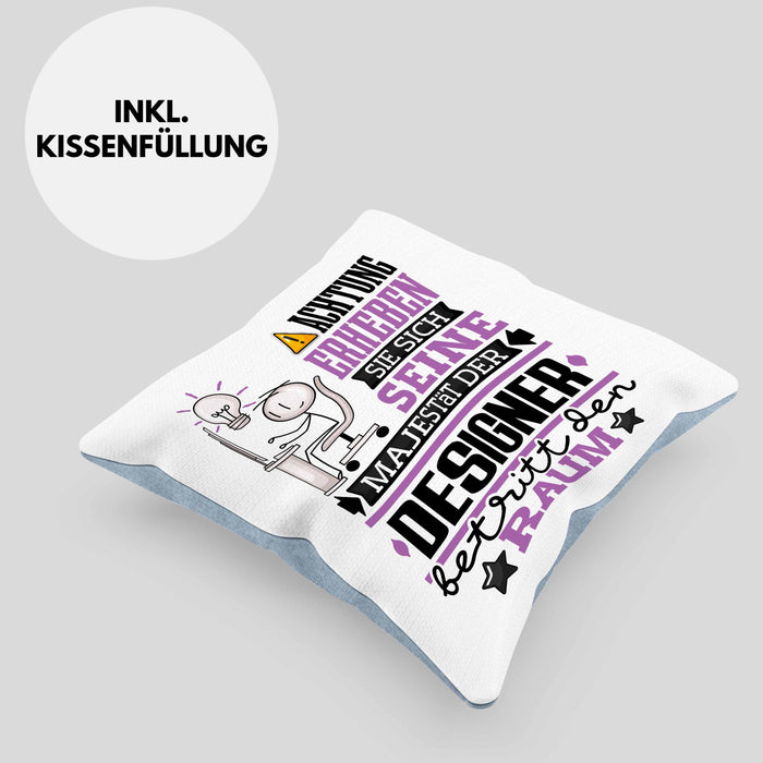 Designer Geschenk Kissen mit Füllung 40x40 Lustiger Spruch Erheben Sie Sich Der Designer Betritt den Raum (Grau) Blau Trendation
