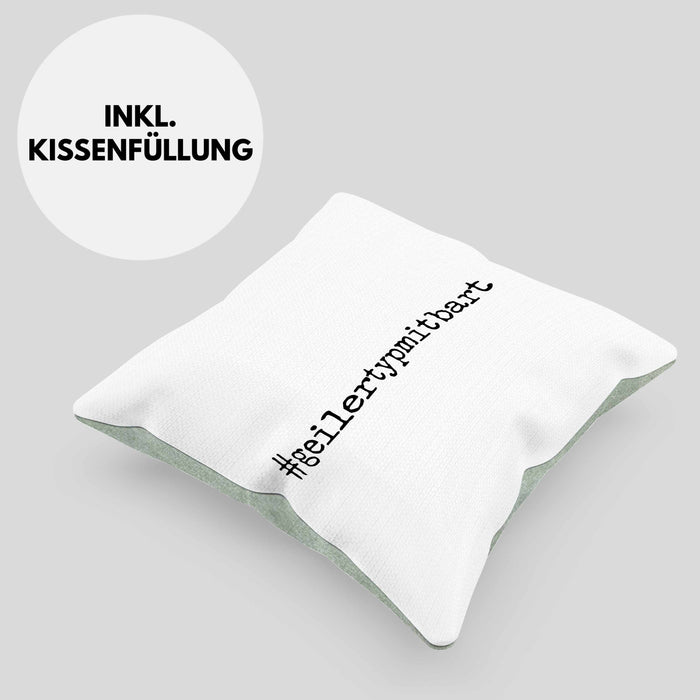 Bartträger Kissen mit Füllung 40x40 Geilertypmitbart Bart Geschenk Bart Lustig (Grau) Grün Trendation