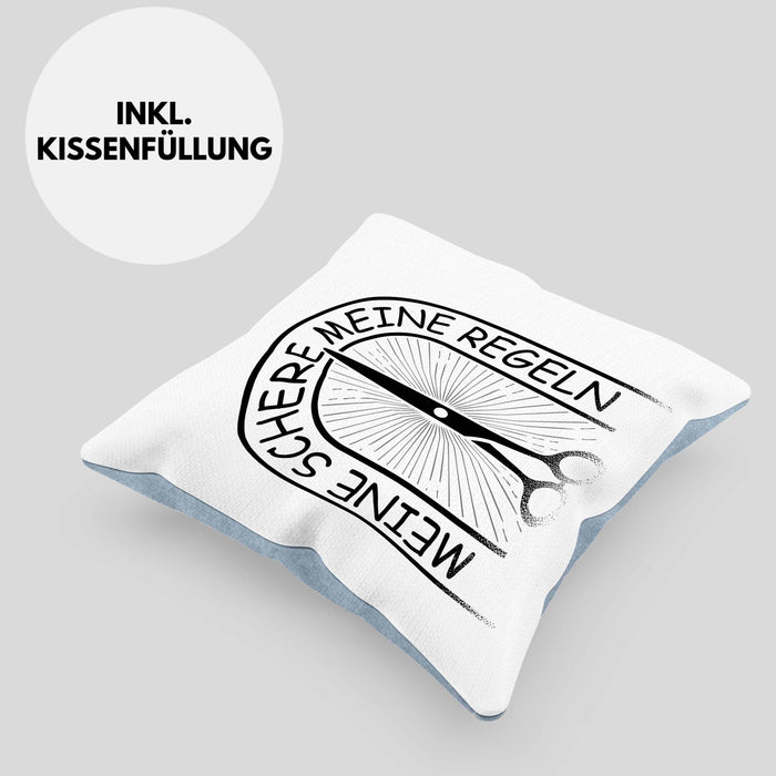 Friseurin Kissen mit Füllung 40x40 Geschenk Meine Schere Meine Regeln (Grau) Blau Trendation