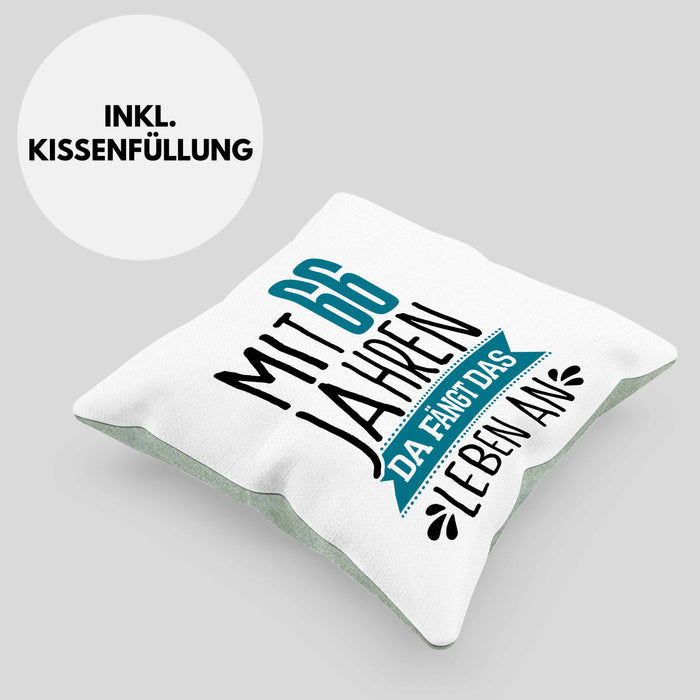 Trendation - Lustiges Geschenk 66. Geburtstag für Männer und Frauen Kissen mit Füllung 40x40 66er Geschenkiee Spruch (Grau) Grün Trendation