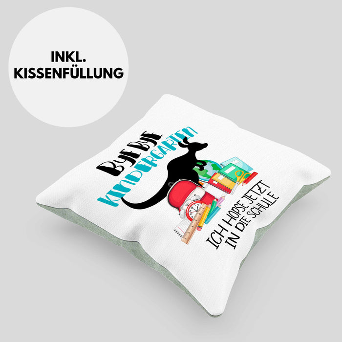 Schulkind 2024 Einschulung Mädchen Junge Geschenk Schultüte Kissen mit Füllung 40x40 Schulstart 1. Schultag Schuleinführung Schulanfang Geschenkidee (Grau) Grün Trendation