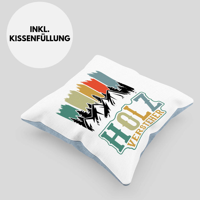 Holz Versteher Kissen mit Füllung 40x40 Geschenk Holzarbeiter Geschenkidee Waldarbeiter Schreiner (Grau) Blau Trendation