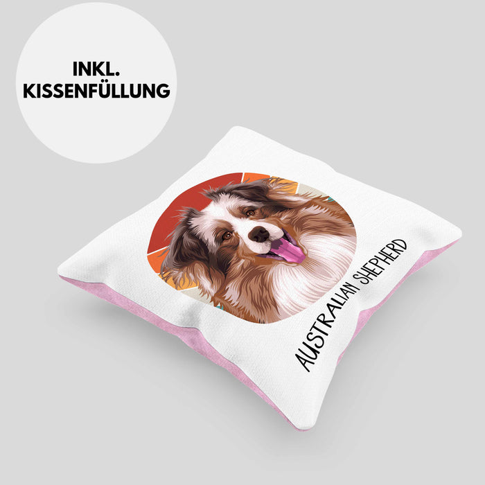 Australian Shepherd Besitzer Kissen mit Füllung 40x40 Geschenk Lustiger Spruch Geschenkidee Australian Shepherd Mama Papa (Grau) Rosa Trendation