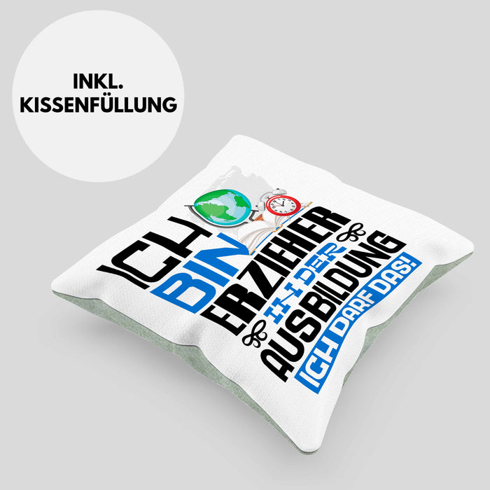 Erzieher Ausbildung Kissen mit Füllung 40x40 Geschenk Ich Bin Erzieher In Der Ausbildung Ich Darf Das Geschenkidee Spruch (Grau) Grün Trendation