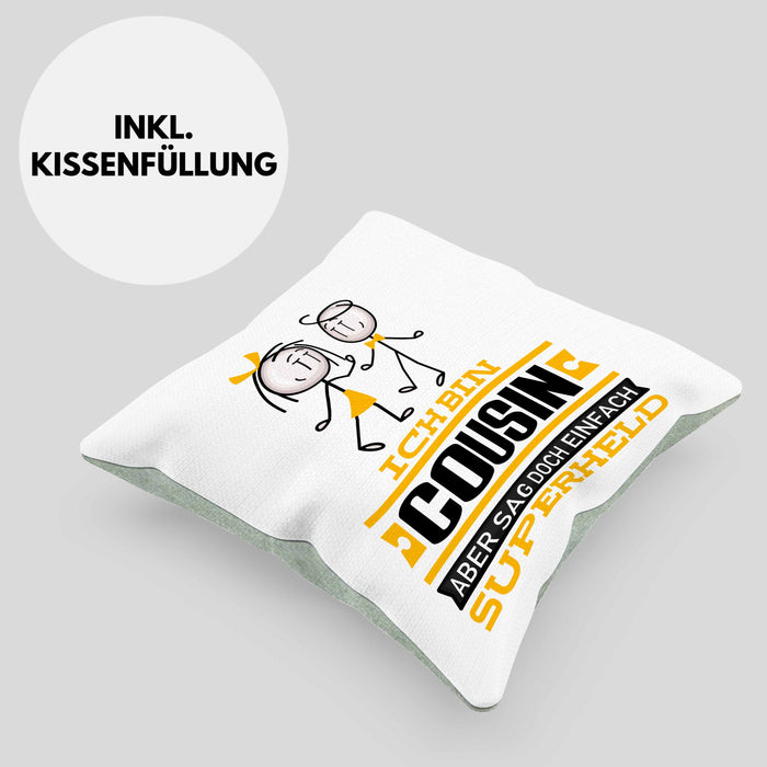 Cousin Geschenk Kissen mit Füllung 40x40 Ich Bin Cousin Aber Sag Doch Einfach Superheld Lustige Geschenkdiee für Cousin (Grau) Grün Trendation