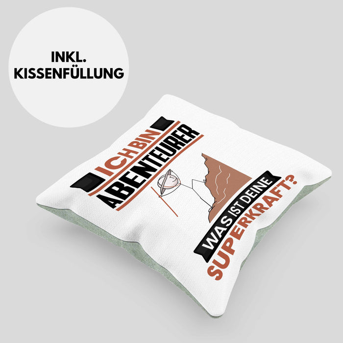 Abenteurer Kissen mit Füllung 40x40 Geschenk für Abenteurer Geburtstag Lustiger Spruch Was Ist Deine Superkraft (Grau) Grün Trendation