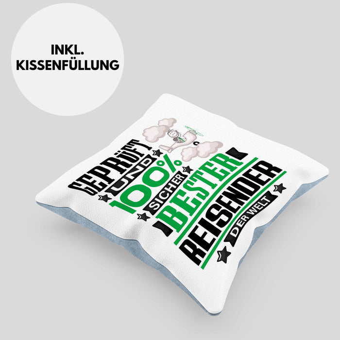 Reisender Geschenk Lustiger Spruch für Reisender Geschenkidee Bester Reisender Der WeltKissen mit Füllung 40x40 (Grau) Blau Trendation
