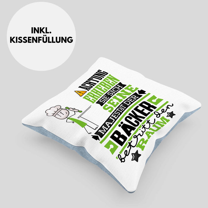 Bäcker Geschenk Kissen mit Füllung 40x40 Lustiger Spruch Erheben Sie Sich Der Bäcker Betritt den Raum (Grau) Blau Trendation