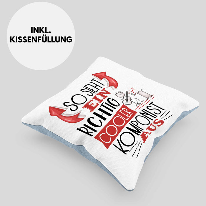 So Sieht Ein Richtig Cooler Komponist Aus Kissen mit Füllung 40x40 Geschenk für Kompinisten Geburtstag Geschenkdiee (Grau) Blau Trendation