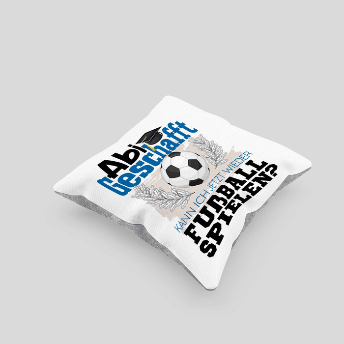 Abi Geschafft Abitur Prüfung Bestanden Kissen mit Füllung 40x40 Geschenk Kann Ich Jetzt Wieder Fußball Spielen Fußballspieler Geschenkidee (Grau) Grau Trendation