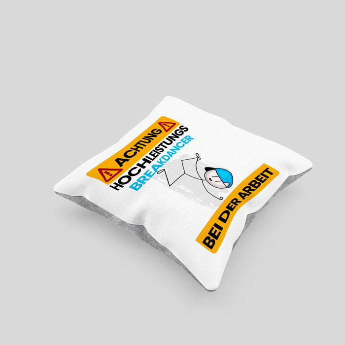 Breakdancer Kissen mit Füllung 40x40 Geschenk Lustiger Spruch Geschenkidee für Breakdancer Achtung Hochleistungs Breakdancer Bei Der Arbeit (Grau) Grau Trendation