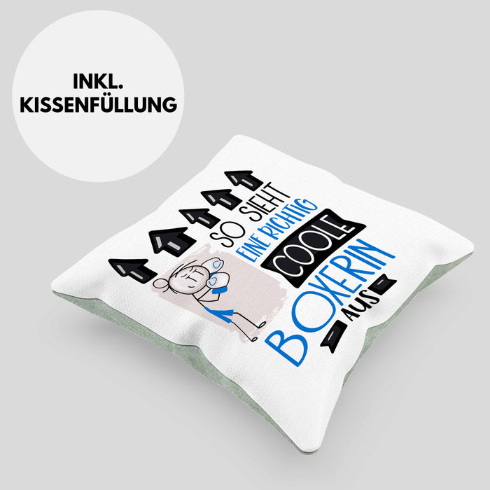 Boxerin Geschenk Kissen mit Füllung 40x40 Lustig Geschenkidee für Boxerin Geburtstag So Sieht Eine Richtig Coole Boxerin Aus Frauen Spruch (Grau) Grün Trendation