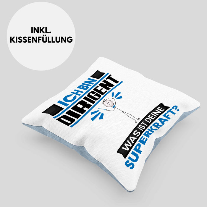 Dirigent Kissen mit Füllung 40x40 Geschenk für Dirigent Geburtstag Lustiger Spruch Was Ist Deine Superkraft (Grau) Blau Trendation
