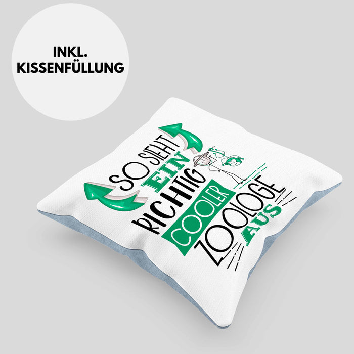Zoologe Kissen mit Füllung 40x40 Geschenk So Sieht Ein RIchtig Cooler Zoologe Aus Geschenkidee Lustiger Spruch Geburtstag (Grau) Blau Trendation