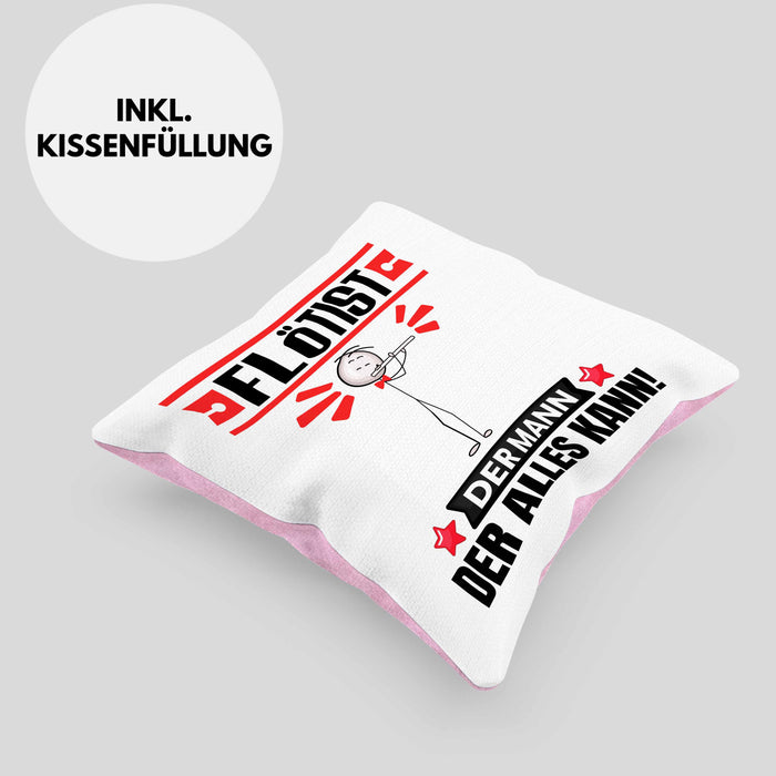 Flötist Kissen mit Füllung 40x40 Geschenk für Flötist Der Mann Der Alles Kann Geschenkidee zum Geburtstag (Grau) Rosa Trendation
