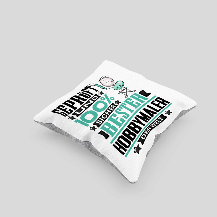 Hobbymaler Geschenk Lustiger Spruch für Hobbymaler Geschenkidee Bester Hobbymaler Der WeltKissen mit Füllung 40x40 (Grau) Grau Trendation