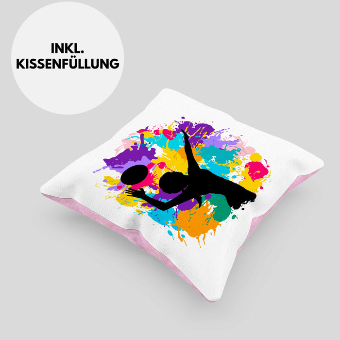 Volleyball Geschenk Kissen mit Füllung 40x40 Grafik Coach Herren Mädchen Kaffee Zubehör Volleyball-Spieler Spielerin (Grau) Rosa Trendation