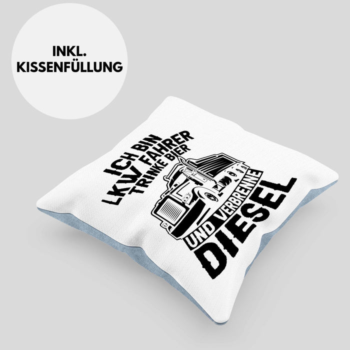 LKW Fahrer Kissen mit Füllung 40x40 Geschenk Ich Bin LKW Fahrer Trinke Bier und Verbrenne Diesel Humor Geschenkidee (Grau) Blau Trendation