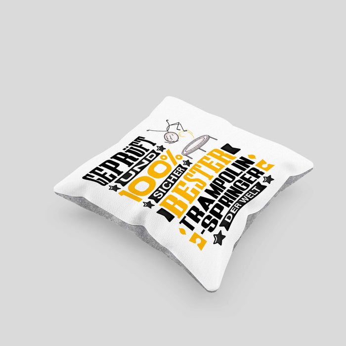 Trampolinspringer Geschenk Lustiger Spruch für Trampolinspringer Geschenkidee Bester Trampolinspringer Der WeltKissen mit Füllung 40x40 (Grau) Grau Trendation