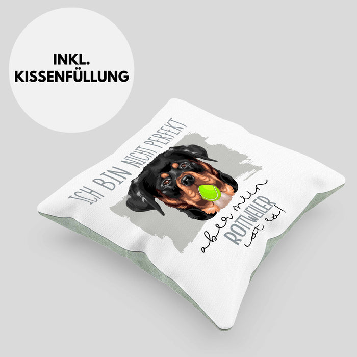 Rottweiler Besitzer Kissen mit Füllung 40x40 Geschenk Lustiger Spruch Geschenkidee Besitzerin Ich Bin Nicht toll Aber Mein Rottweiler Ist Es (Grau) Grün Trendation