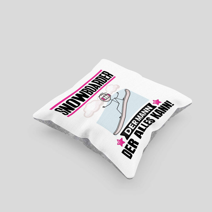 Snowboarder Kissen mit Füllung 40x40 Geschenk für Snowboarder Der Mann Der Alles Kann Geschenkidee zum Geburtstag (Grau) Grau Trendation
