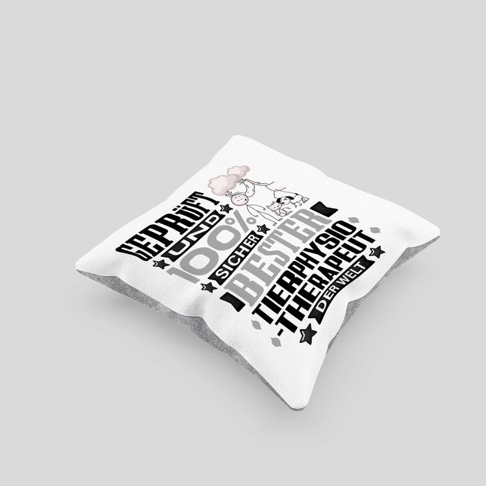 Tierphysiotherapeut Geschenk Lustiger Spruch für Tierphysiotherapeut Geschenkidee Bester Tierphysiotherapeut Der WeltKissen mit Füllung 40x40 (Grau) Grau Trendation