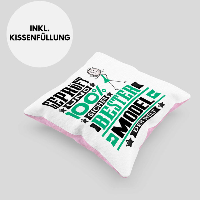 Model Geschenk Lustiger Spruch für Model Geschenkidee Bester Model Der WeltKissen mit Füllung 40x40 (Grau) Rosa Trendation