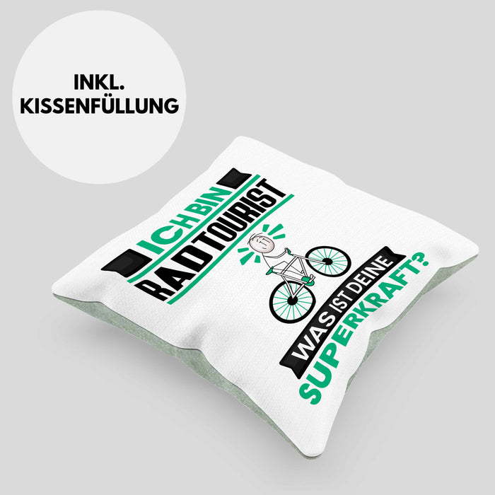 Radtourist Kissen mit Füllung 40x40 Geschenk für Radtourist Geburtstag Lustiger Spruch Was Ist Deine Superkraft (Grau) Grün Trendation