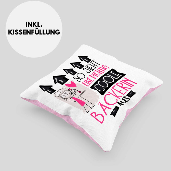 Bäckerin Geschenk Kissen mit Füllung 40x40 Lustig Geschenkidee für Bäckerin Geburtstag So Sieht Eine Richtig Coole Bäckerin Aus Frauen Spruch (Grau) Rosa Trendation