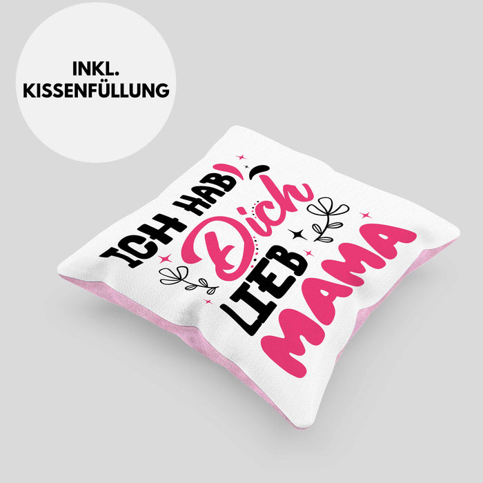 Mama Geschenk Kissen mit Füllung 40x40 Ich Hab Dich Lieb Mama Geschenkidee Muttertagsgeschenk von Sohn Tochter (Grau) Rosa Trendation