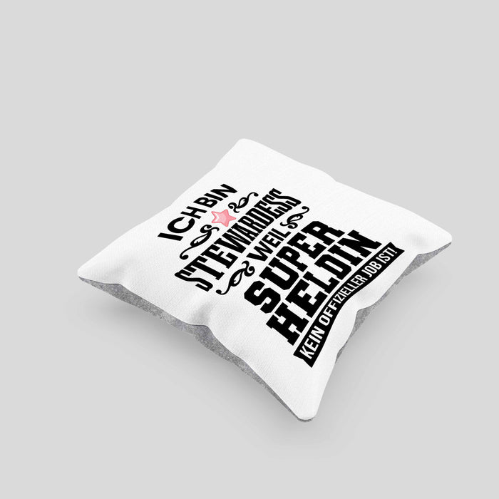 Stewardess Kissen mit Füllung 40x40 Geschenk für Stewardessin Lustiger Spruch (Grau) Grau Trendation