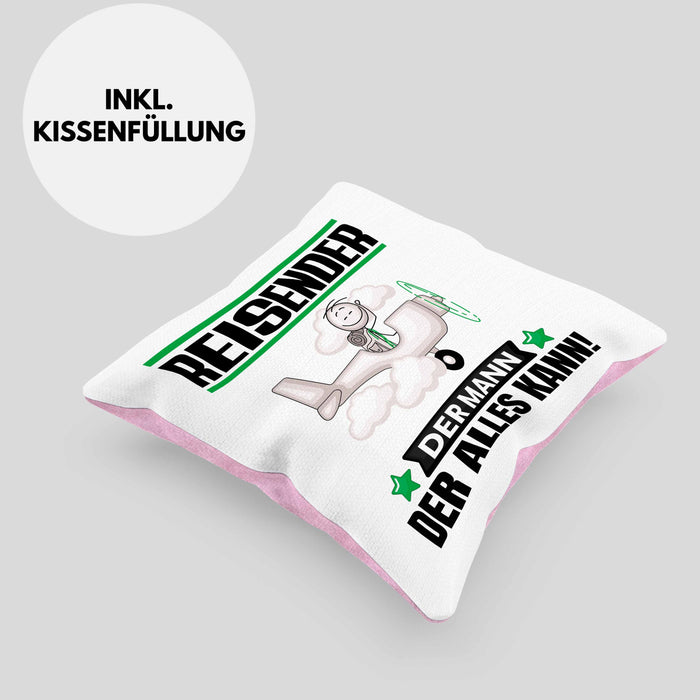 Reisender Kissen mit Füllung 40x40 Geschenk für Reisender Der Mann Der Alles Kann Geschenkidee zum Geburtstag (Grau) Rosa Trendation