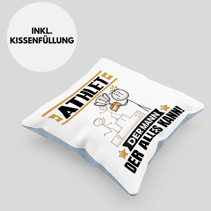 Athlet Kissen mit Füllung 40x40 Geschenk für Athlet Der Mann Der Alles Kann Geschenkidee zum Geburtstag (Grau) Blau Trendation