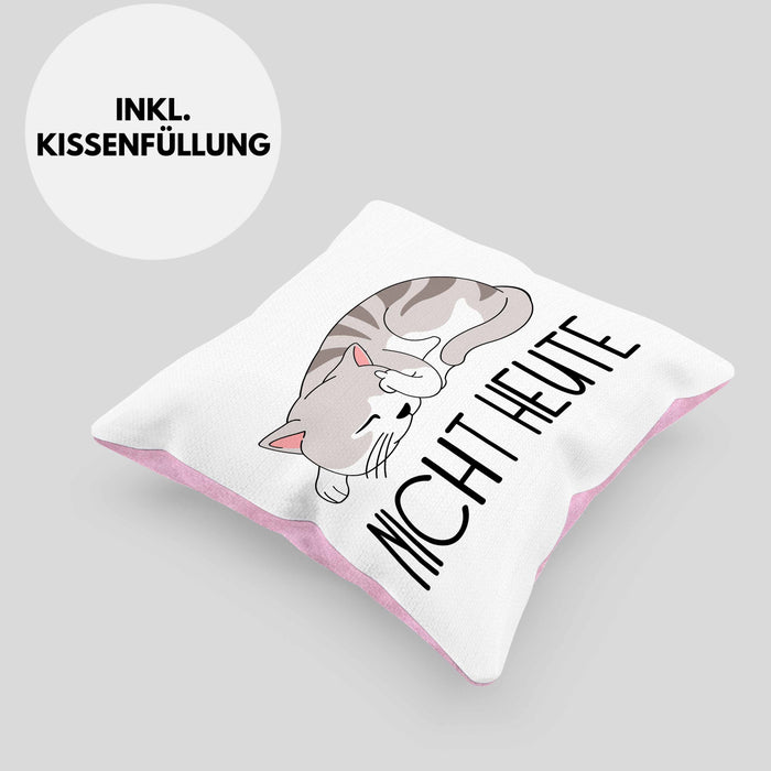 Katze Mittelfinger Kissen mit Füllung 40x40 Geschenk Muffel Nicht Heute Kollegin Frauen (Grau) Rosa Trendation