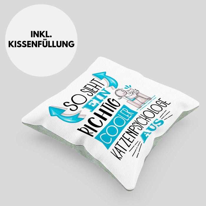 Katzenpsychologe Kissen mit Füllung 40x40 So Sieht Ein Richtig Cooler Katzenpsychologe Aus Geschenk Lustiger Spruch Geschenkidee (Grau) Grün Trendation