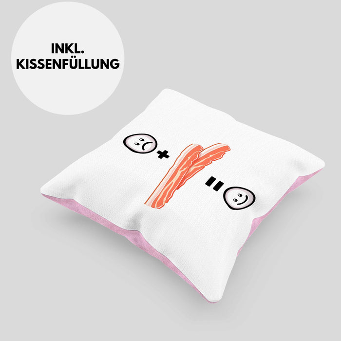 Bacon Kissen mit Füllung 40x40 Geschenk für Bacon-Liebhaber Lustige Geschenkidee :( + Bacon = :) Geburtstag (Grau) Rosa Trendation