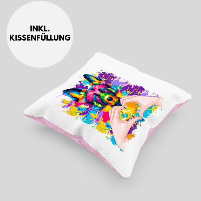 Schäferhund Besitzer Farbe Love Kissen mit Füllung 40x40 Geschenk Lustiger Spruch Geschenkidee Schäferhund Besitzerin (Grau) Rosa Trendation